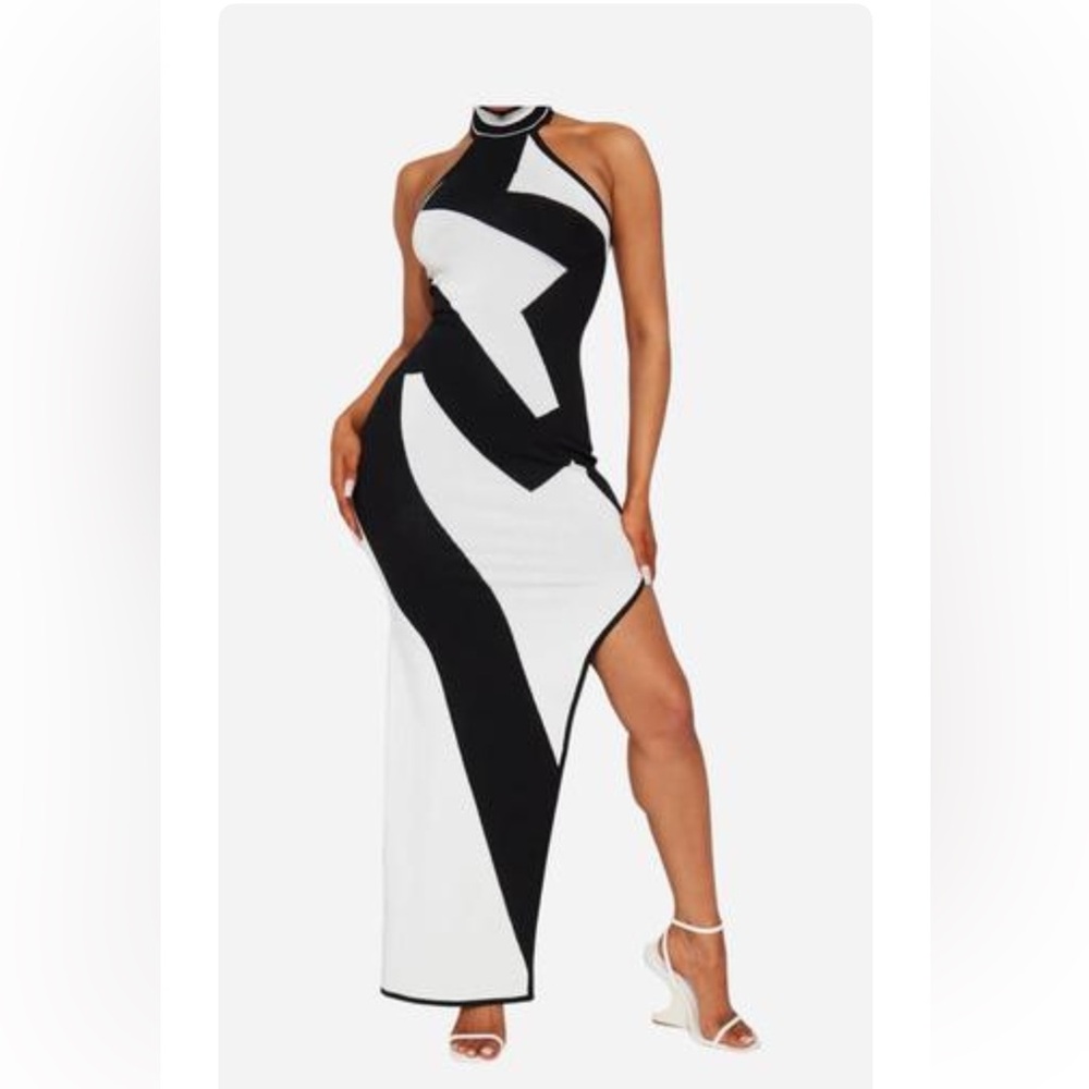 Chic Black and White Asymmetrical Dress